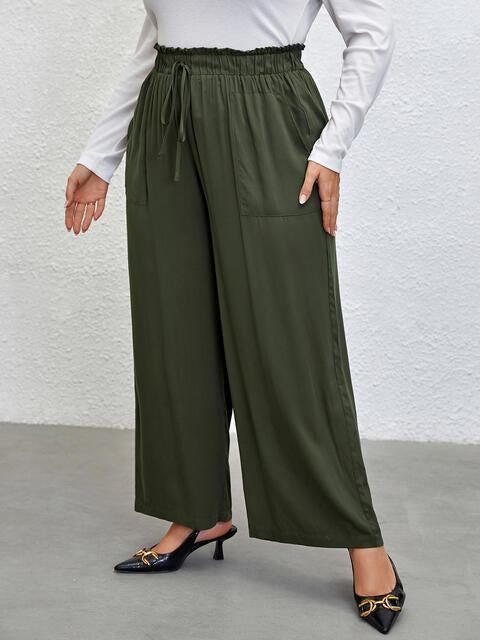 Plus Size Tied Wide Leg Pants-Online Only