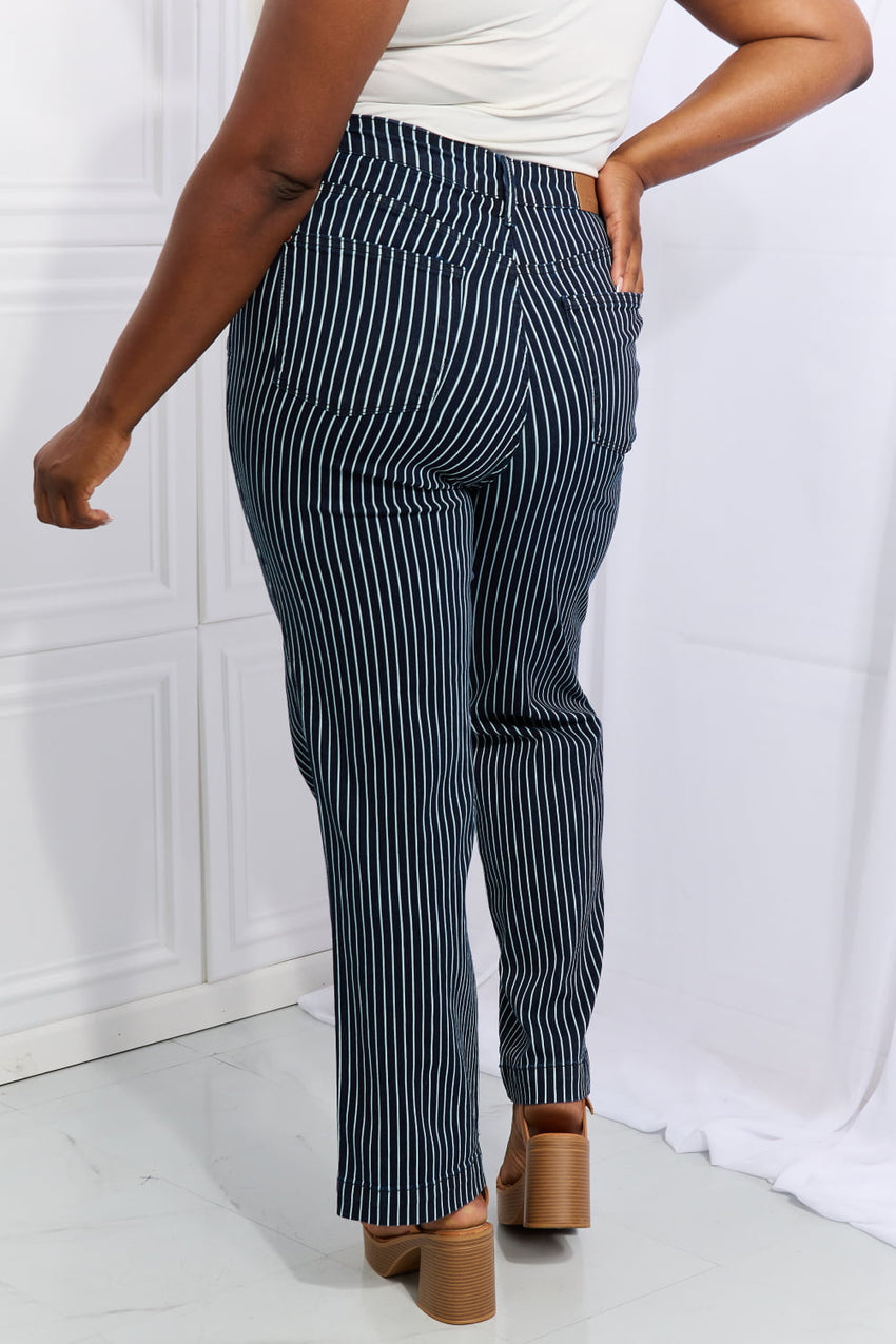 Judy Blue Cassidy Full Size High Waisted Tummy Control Striped Straight Jeans-Online Only