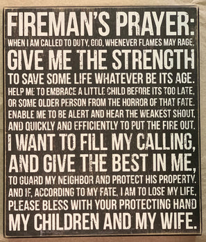 Firemans Prayer Box Sign