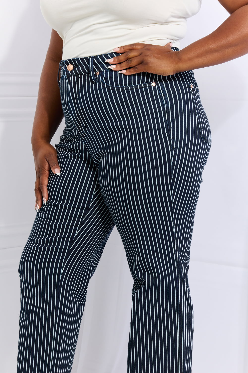 Judy Blue Cassidy Full Size High Waisted Tummy Control Striped Straight Jeans-Online Only