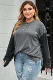 Plus Size Round Neck Long Sleeve Buttoned Blouse