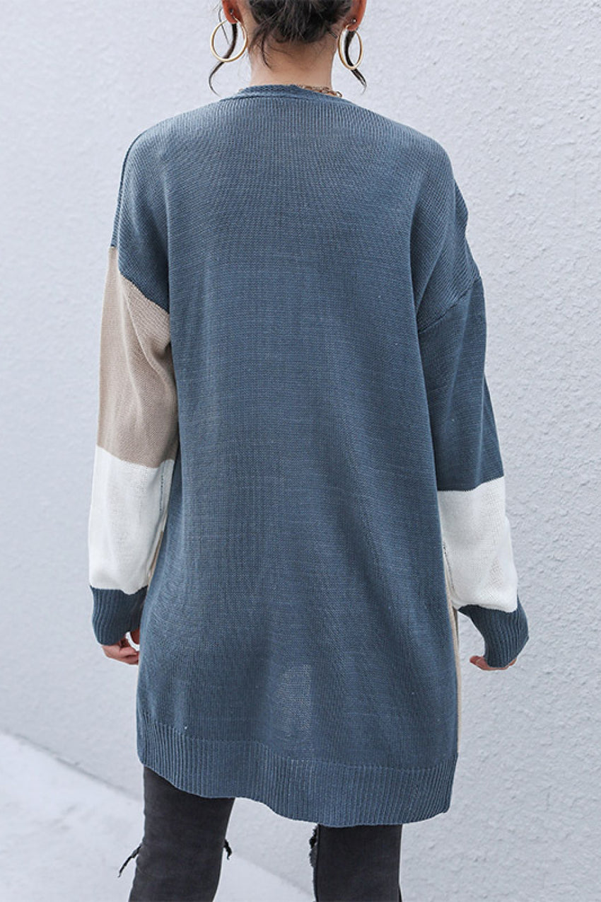 Color Block Dropped Shoulder Cardigan - Online Only