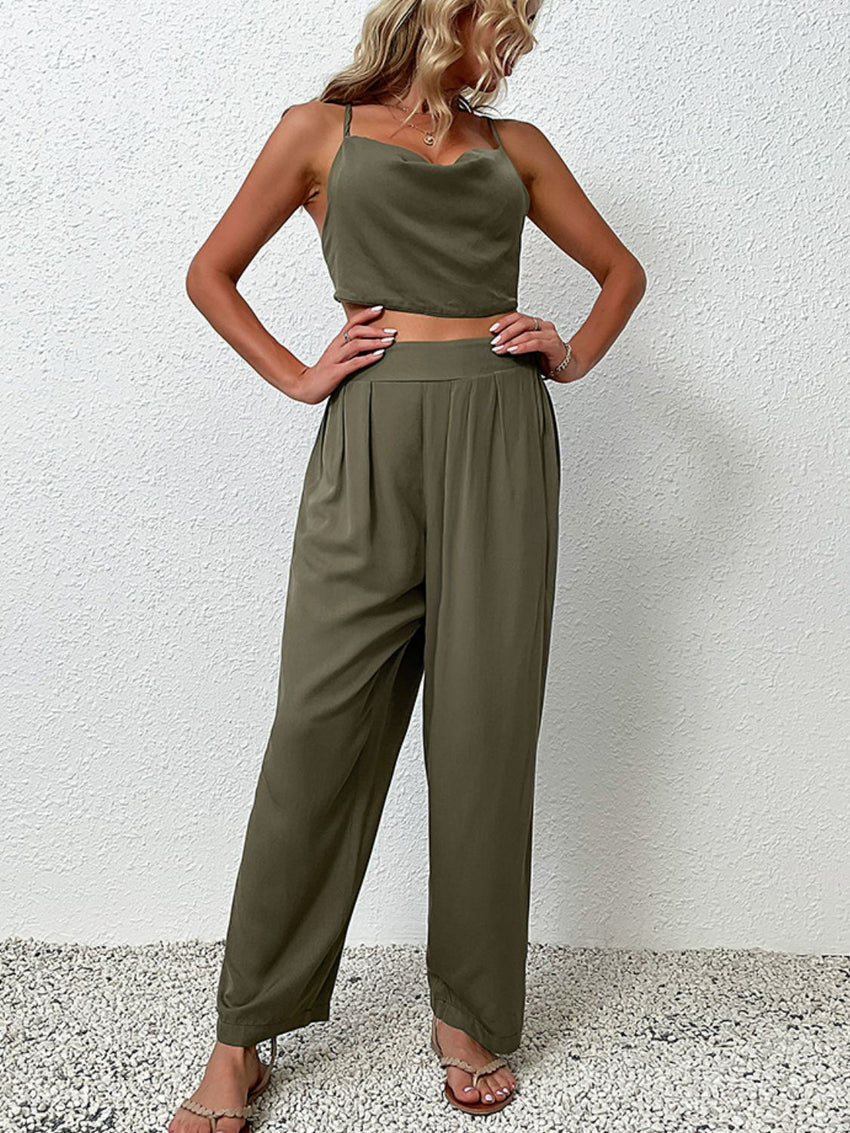 Crisscross Back Cropped Top and Pants Set-Online Only