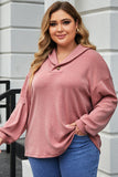 Plus Size Dropped Shoulder Collared Neck T-Shirt-Online Only
