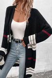 Striped Rib-Knit Drop Shoulder Open Front Cardigan-ONLINE ONLY