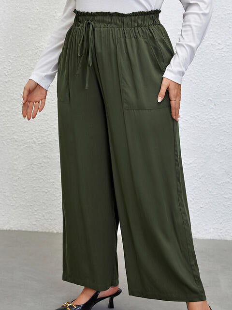 Plus Size Tied Wide Leg Pants-Online Only