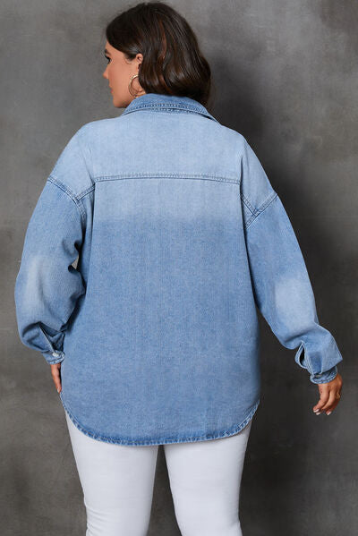 Plus Size Button Up Pocketed Denim Top-Online Only