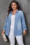 Plus Size Button Up Pocketed Denim Top-Online Only