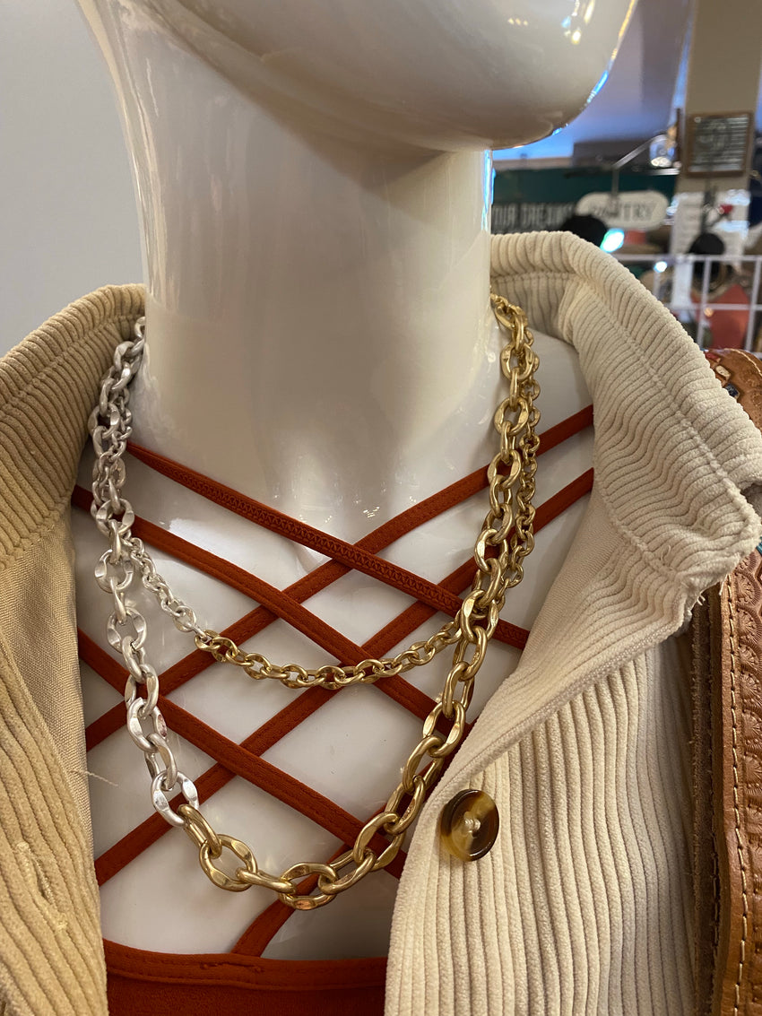 Ruff-skch Silver and Gold Layered Chain Necklace