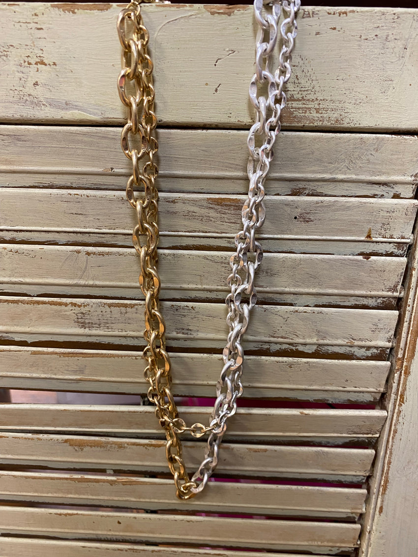 Ruff-skch Silver and Gold Layered Chain Necklace